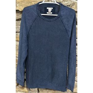 Men’s Carbon 2 Cobalt Cotton Knit Navy Blue Ribbed Long Sleeve Ribbed Crew Neck